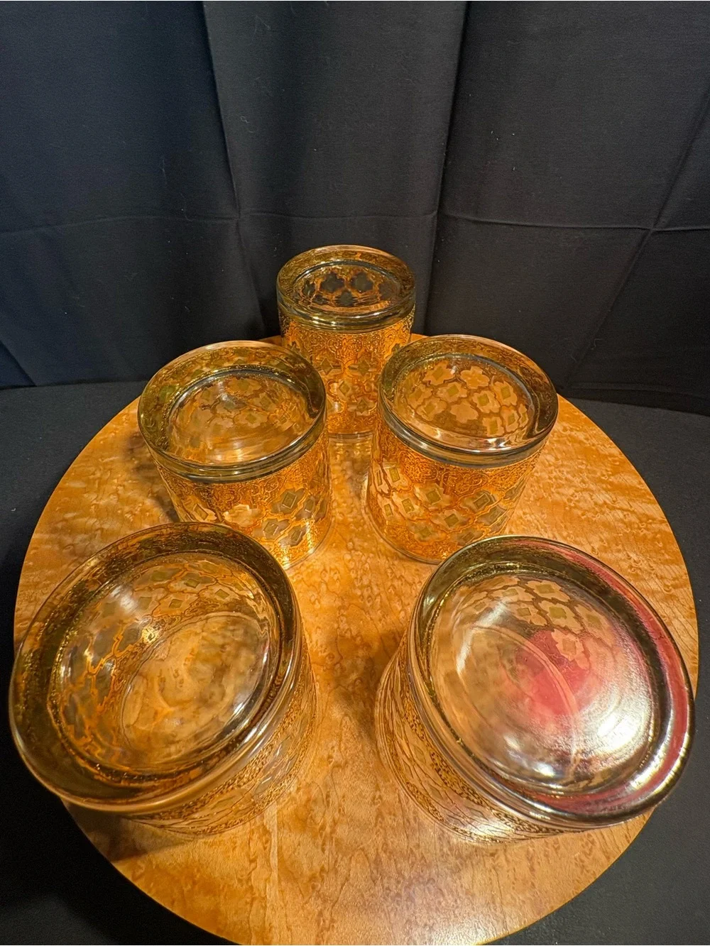 VTG Culver Valencia 22K Gold Lowball Glasses MCM Barware Set of 5 Old Fashioned